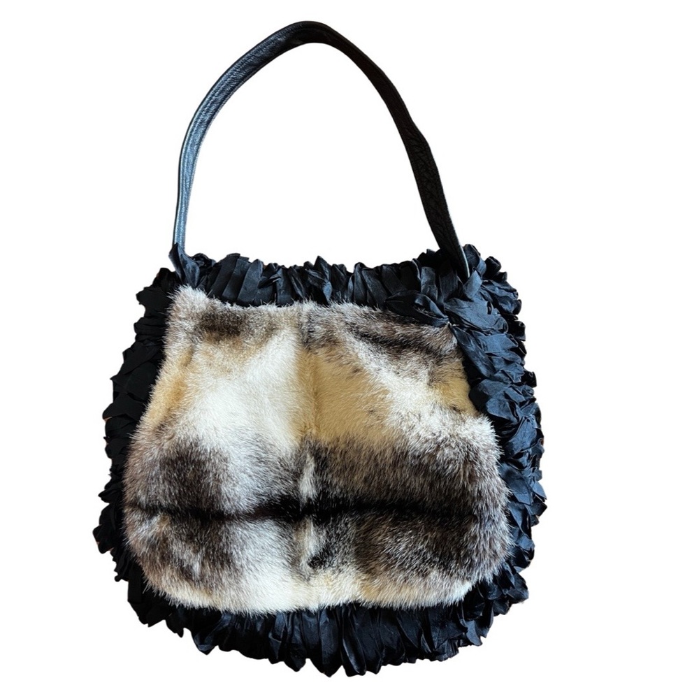 Unique Southwest Western Fringe Black Fur Leather Hobo Bag